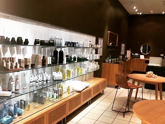 Interior of the Conscious Beauty Collective popup shop at Stonestown Galleria in San Francisco. Innovative products from some of the best clean beauty brands are on display.